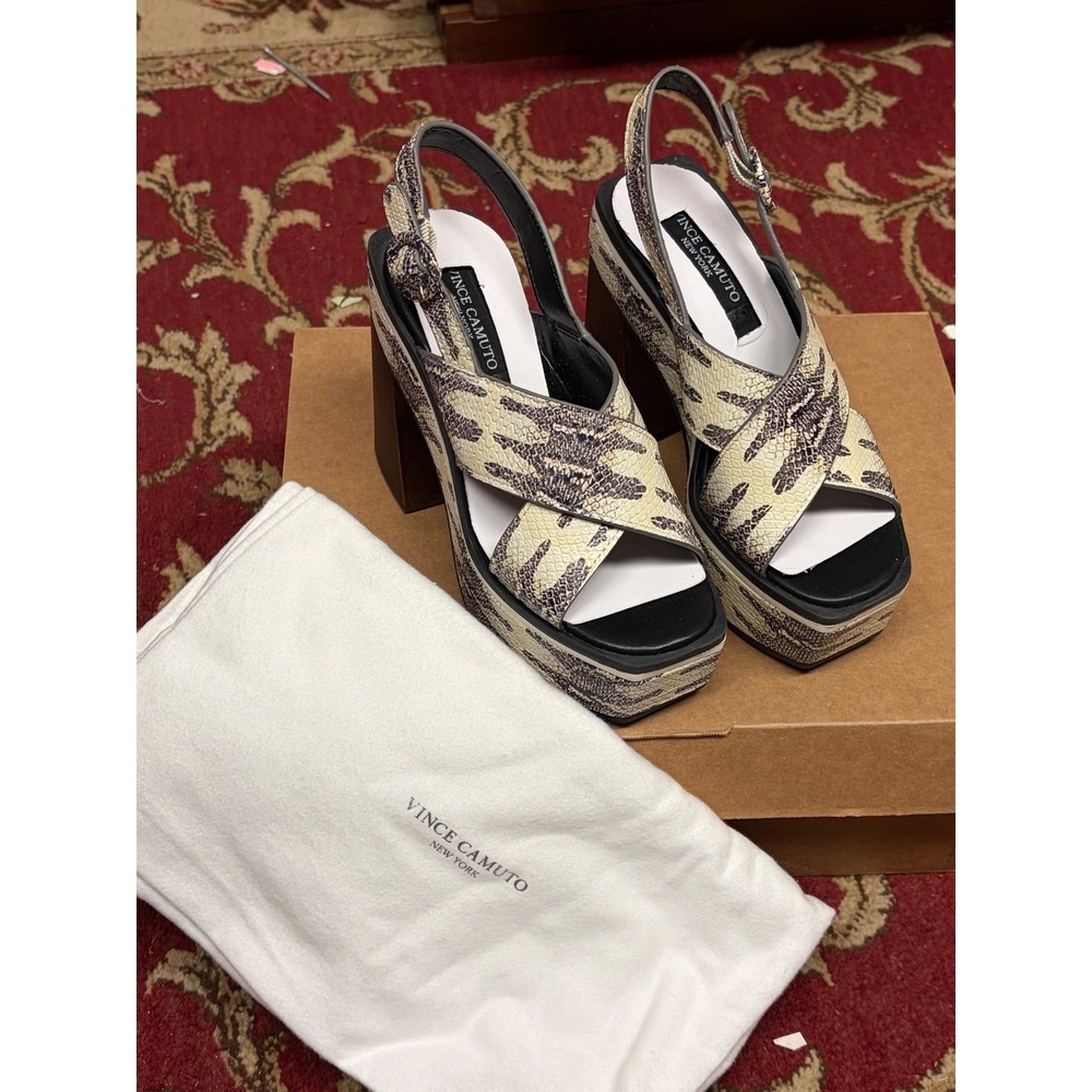 Vince Camuto Celosia Slingback Sandal Black & White Animal Print 35 US Size 5M